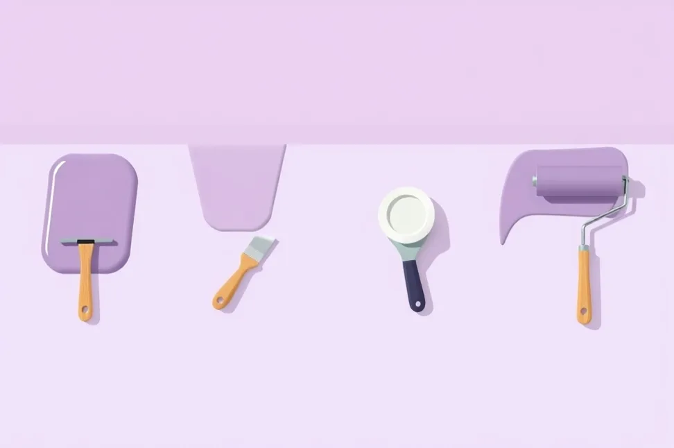 Outils de peinture disposés dans l'ordre des étapes du chantier