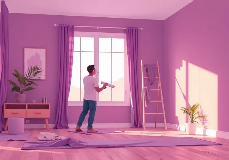 Peintre appliquant la peinture au rouleau sur un mur de salon